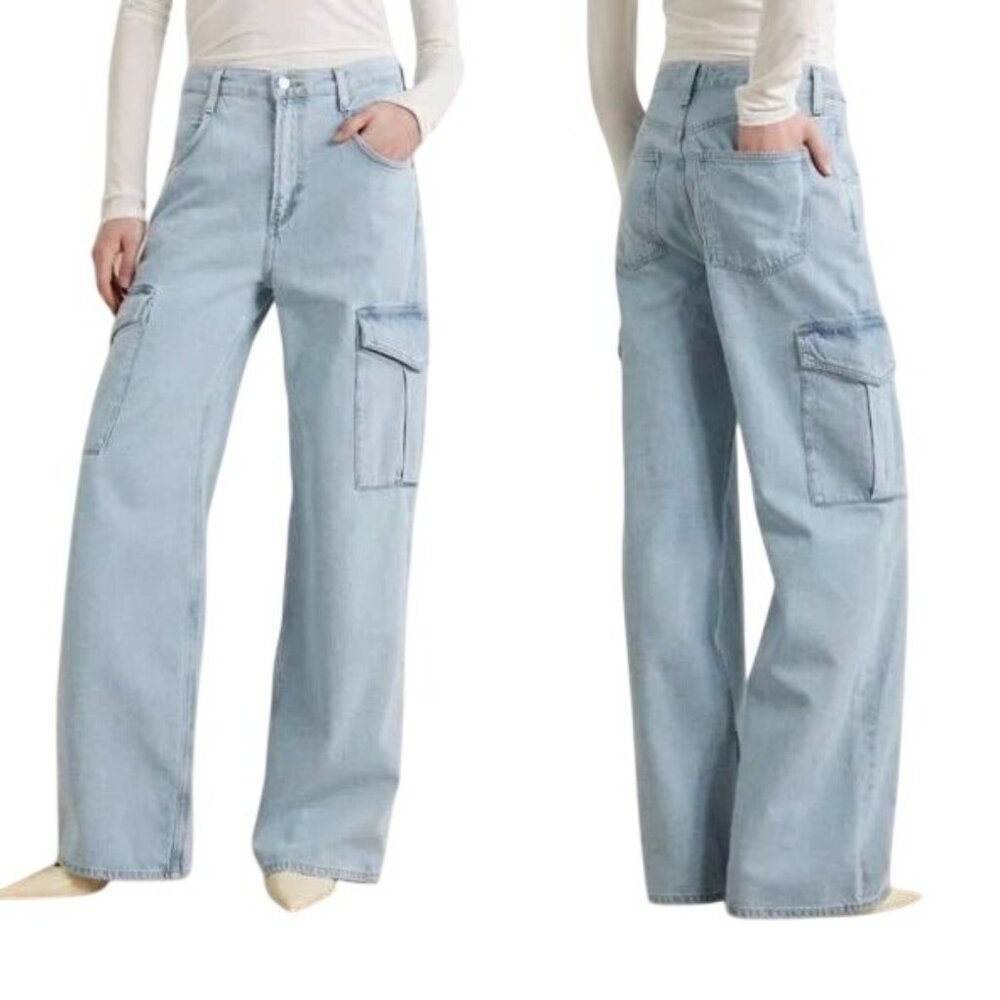 AGOLDE Minka Wide Leg Cargo Pocket Denim Jeans Light Blue High Rise 30 x 31 - Picture 4 of 12